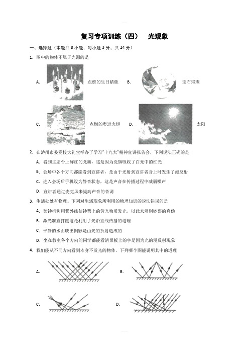 2019-2020学年人教版上册八年级物理期末复习训练四：光现象(含解析)