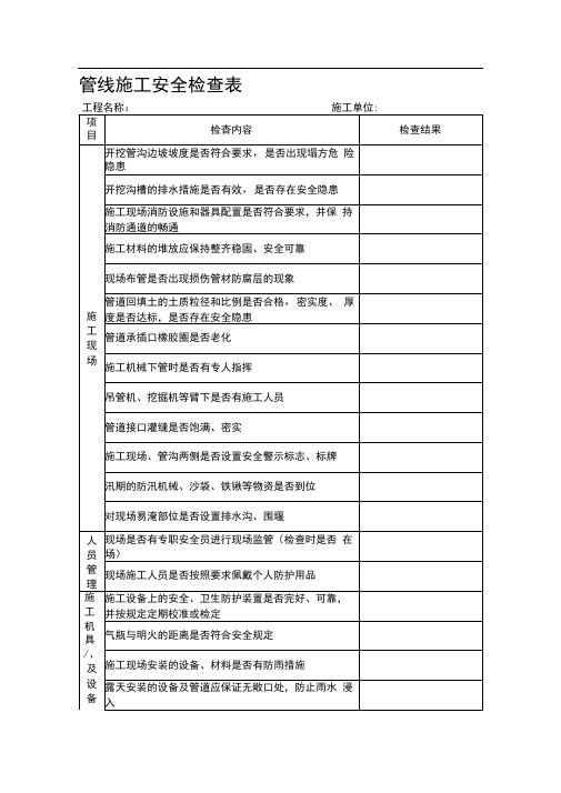 管线施工安全检查表改