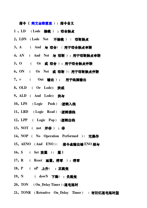 S7200PLC西门子指令中英文全称对照