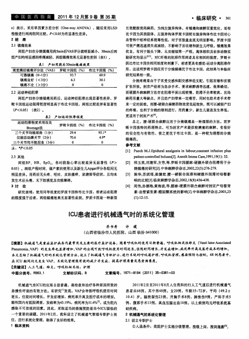 ICU患者进行机械通气时的系统化管理