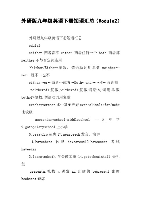 外研版九年级英语下册短语汇总(Module2)