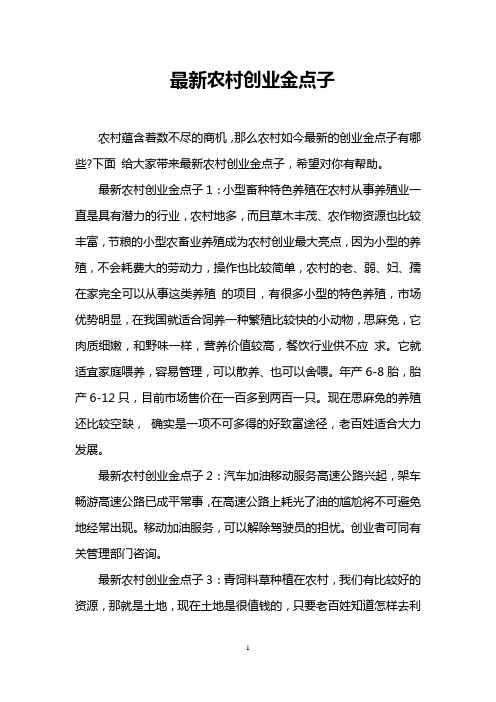 最新农村创业金点子