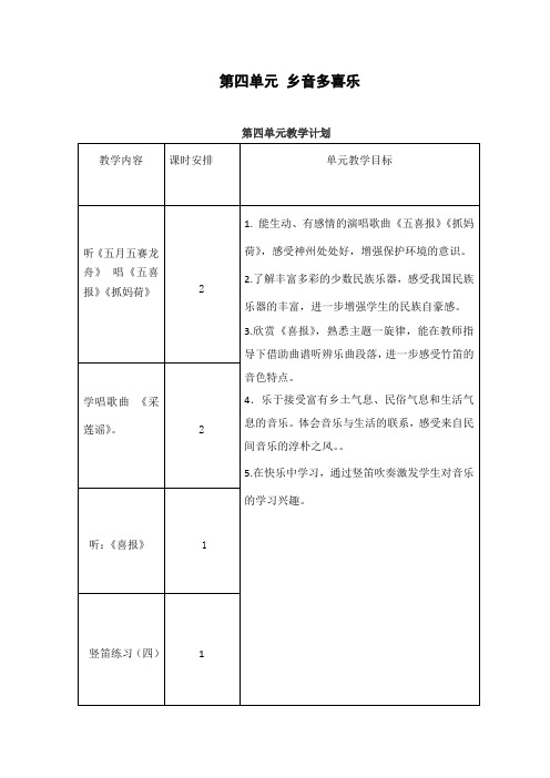 五年级上册音乐第四单元 乡音多喜乐教案