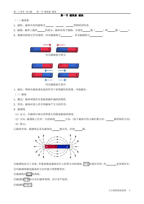 第二十章  电与磁    第一节 磁现象 磁场