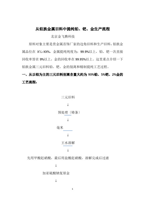 铂族金属旧料中回收铂、钯、铑生产流程