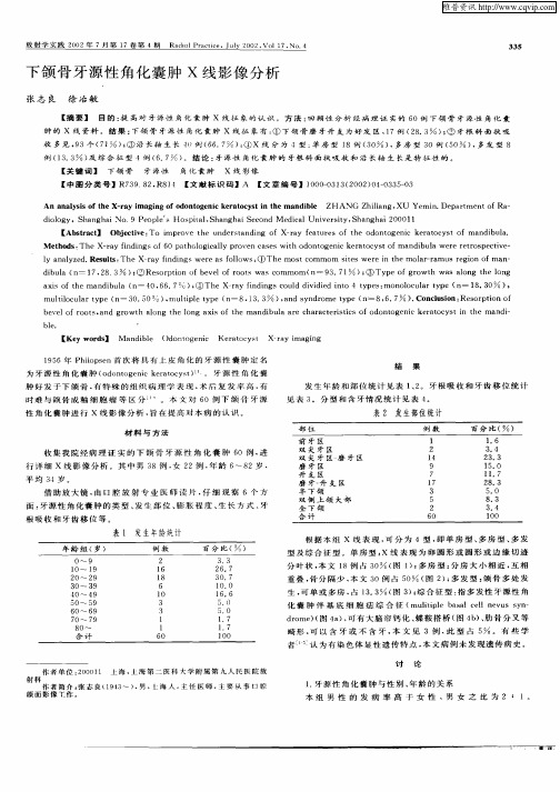 下颌骨牙源性角化囊肿X线影像分析