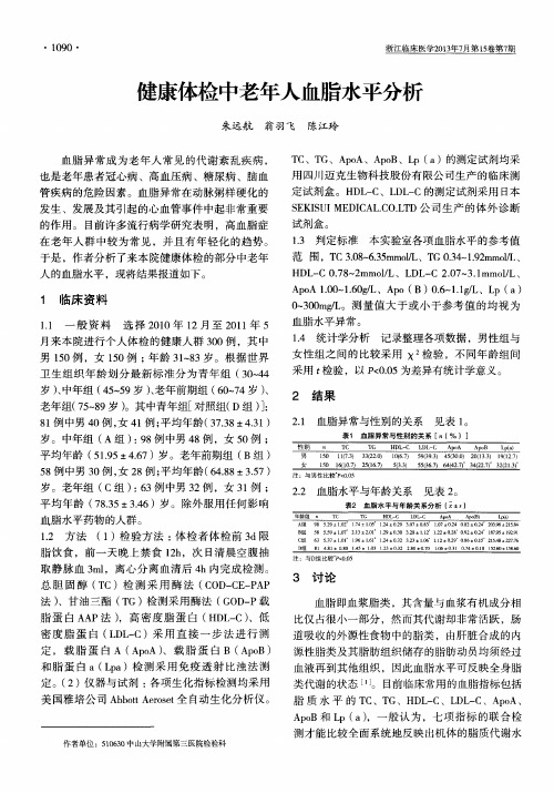 健康体检中老年人血脂水平分析