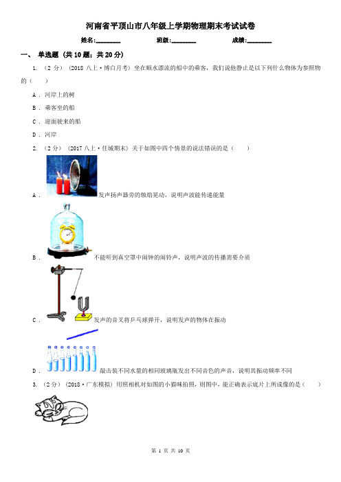 河南省平顶山市八年级上学期物理期末考试试卷