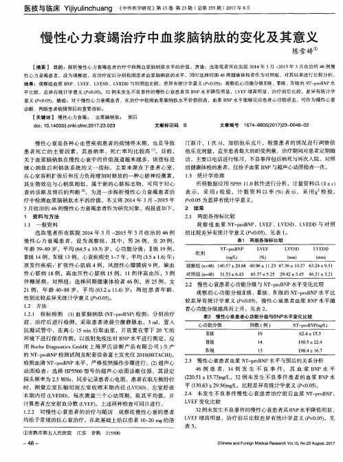 慢性心力衰竭治疗中血浆脑钠肽的变化及其意义