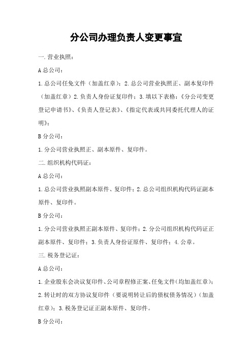 分公司负责人变更需准备材料