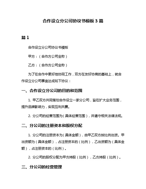 合作设立分公司协议书模板3篇