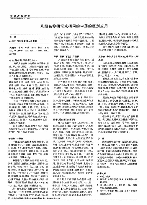 几组名称相似或相同的中药的区别应用