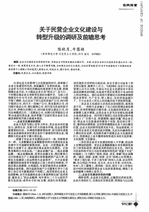 关于民营企业文化建设与转型升级的调研及前瞻思考