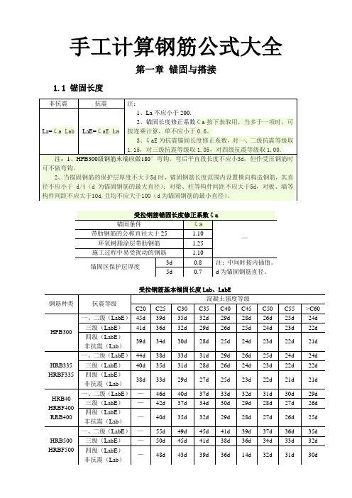 手工计算钢筋公式大全