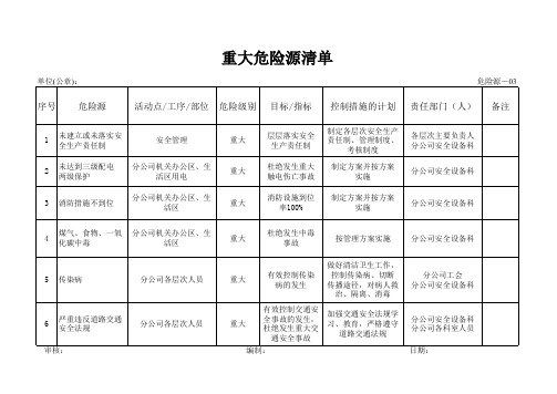 重大危险源清单范例
