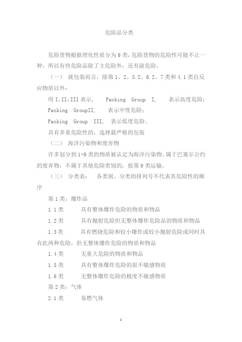 危险品的分类