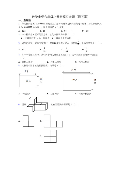 数学小学六年级小升初模拟试题(附答案)