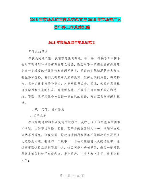 2018年市场总监年度总结范文与2018年市场推广人员年终工作总结汇编.doc