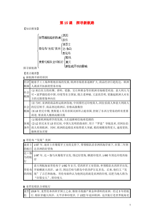 九年级历史上册 第五单元 步入近代 第15课 探寻新航路(速记宝典)知识点总结 新人教版
