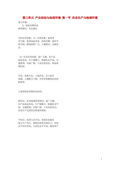 高中地理第三单元产业活动与地理环境第一节农业生产与地理环境素材鲁教版必修2