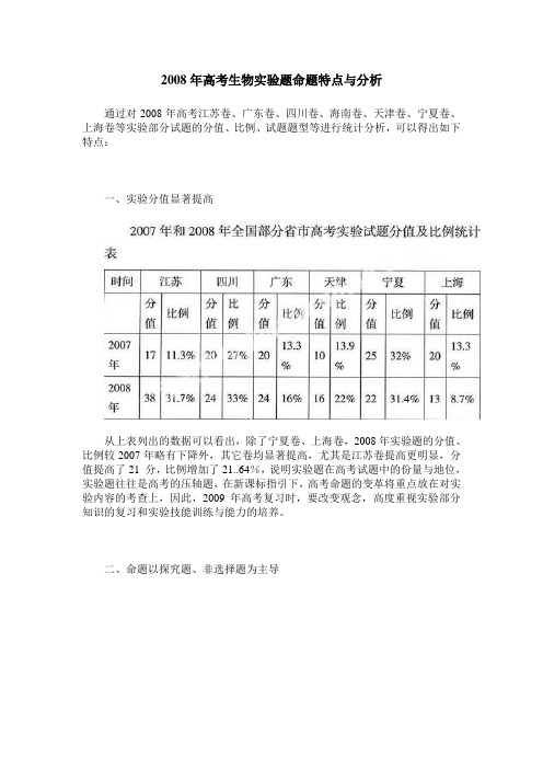 2008年高考生物实验题命题特点与分析