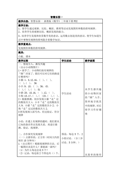 浙教版《数学》二年级下册教学设计智慧乐园一