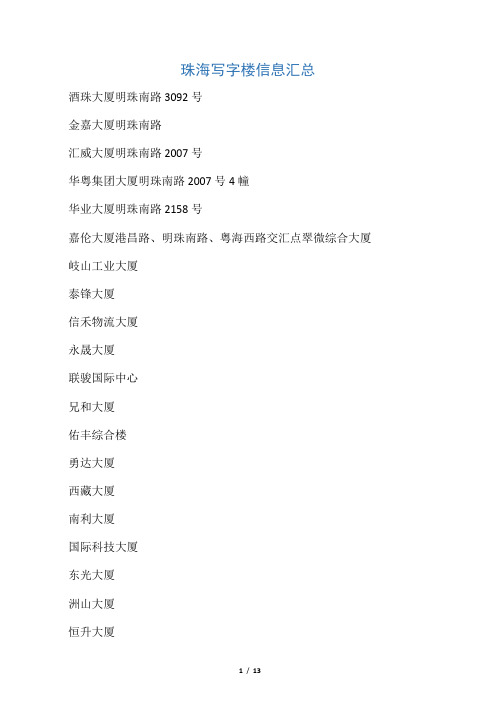 珠海市大厦及写字楼位置