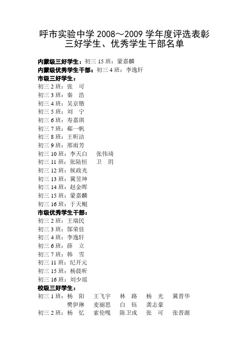 呼市实验中学20082009学年度评选表彰