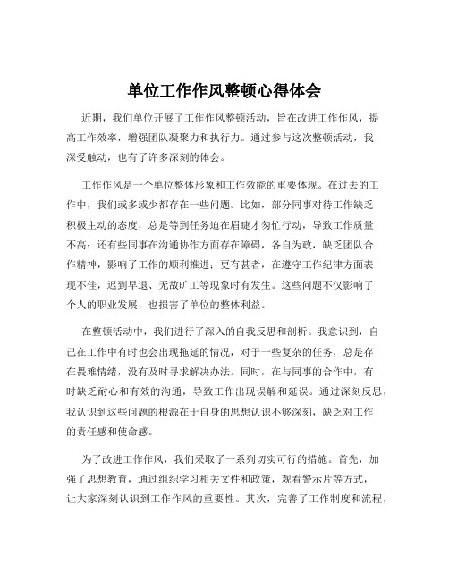 单位工作作风整顿心得体会