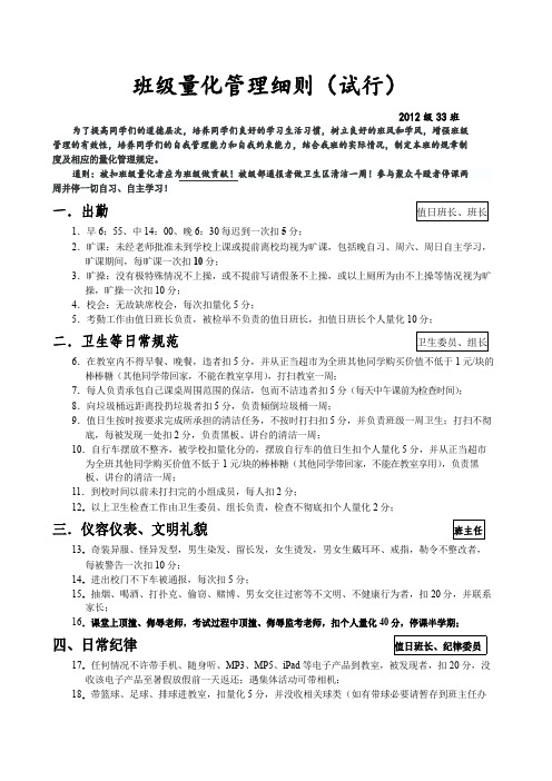 高中班级量化管理细则