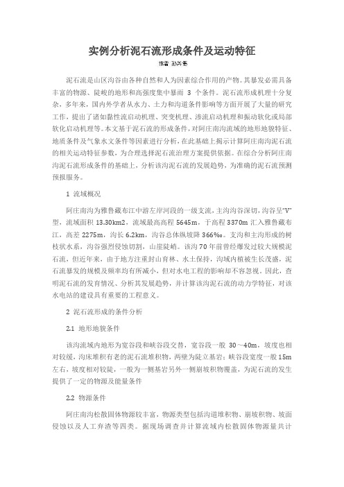 实例分析泥石流形成条件及运动特征