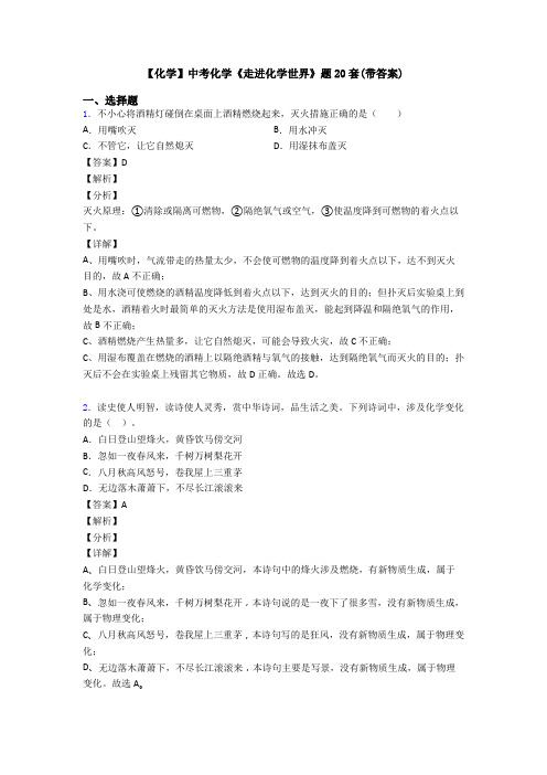 【化学】中考化学《走进化学世界》题20套(带答案)