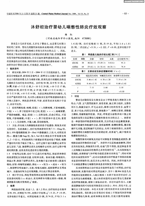 沐舒坦治疗婴幼儿喘憋性肺炎疗效观察