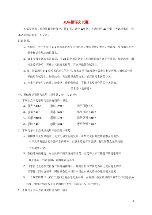 山东省高青县第三中学九年级语文下学期二模试题