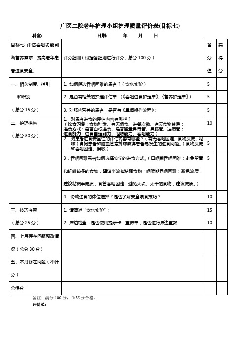 进食安全评价表