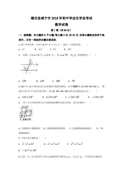 【真题】咸宁市2018年中考数学试题含答案(Word版