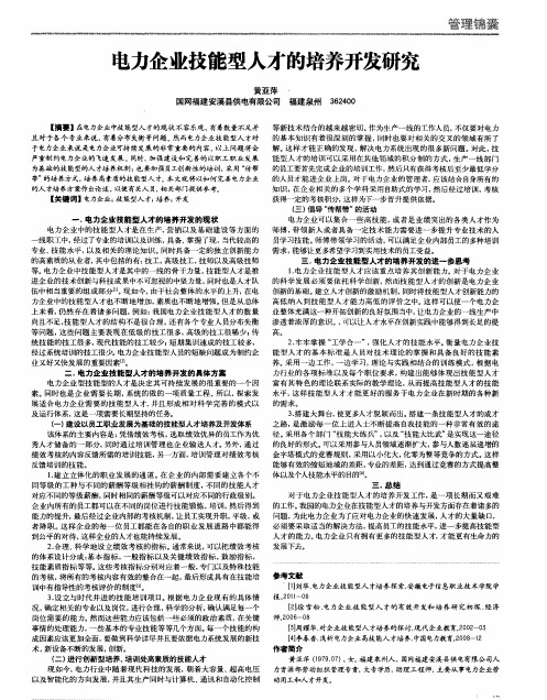 电力企业技能型人才的培养开发研究