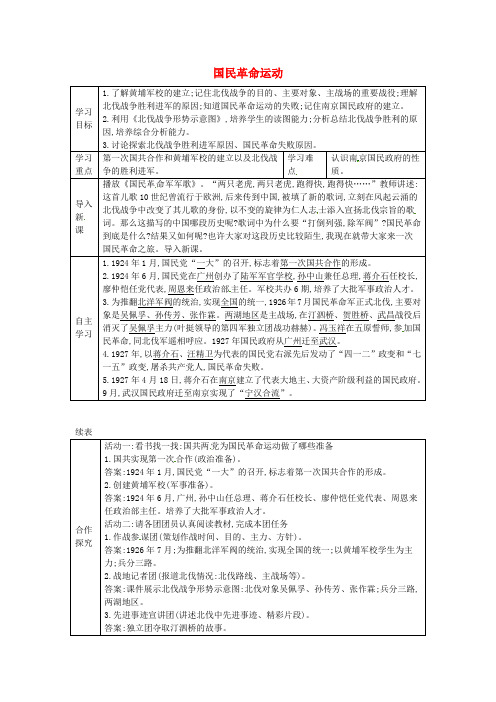八年级历史上册第10课国民革命运动学案2川教版