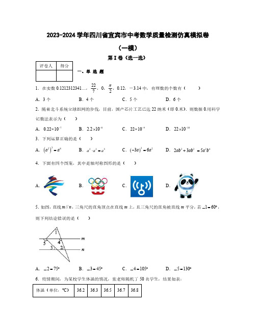 2023-2024学年四川省宜宾市中考数学质量检测仿真模拟卷合集2套(含解析)