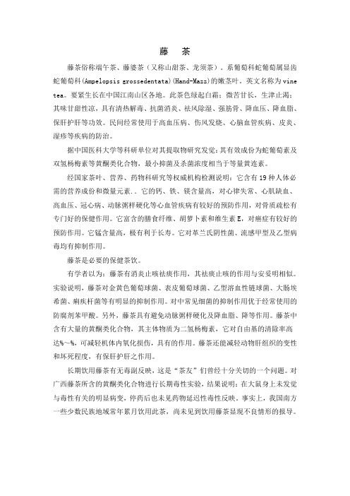 藤茶味甘淡性凉