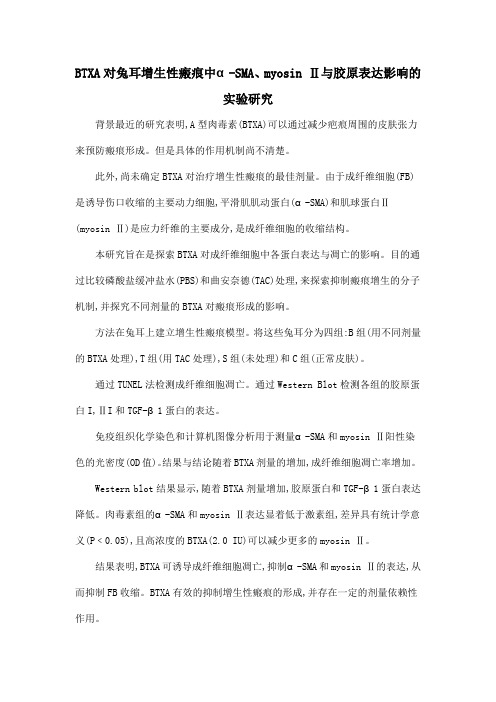 BTXA对兔耳增生性瘢痕中α-SMA、myosin Ⅱ与胶原表达影响的实验研究