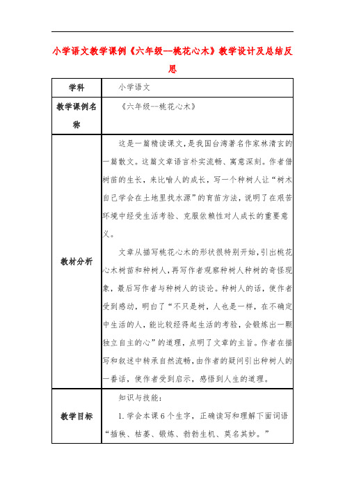 小学语文教学课例《六年级--桃花心木》教学设计及总结反思