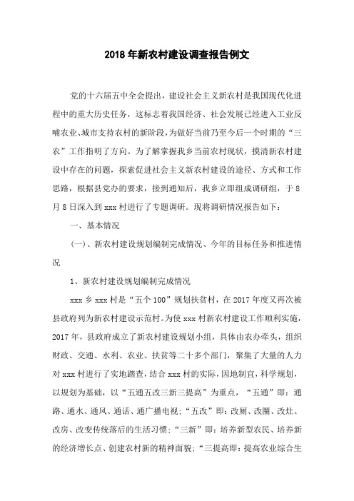 2018年新农村建设调查报告例文