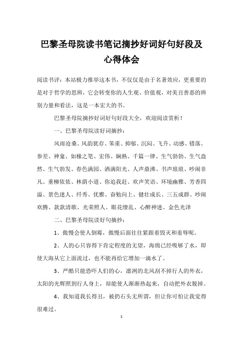 巴黎圣母院读书笔记摘抄好词好句好段及心得体会