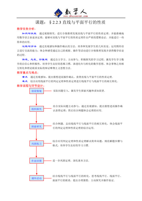 直线与平面平行的性质教案