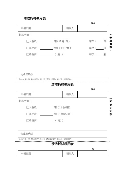 购物中心清洁耗材领用表