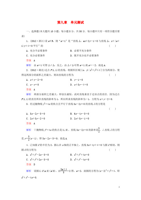 高考数学总复习 第九章 解析几何配套单元测试(含解析)理 新人教A版
