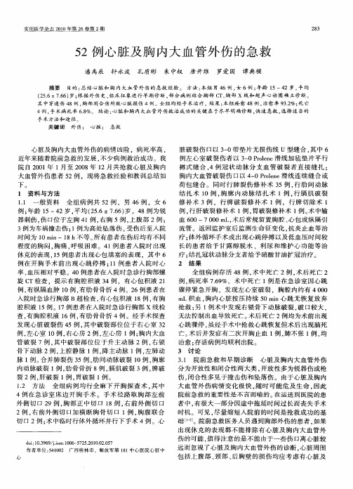 52例心脏及胸内大血管外伤的急救