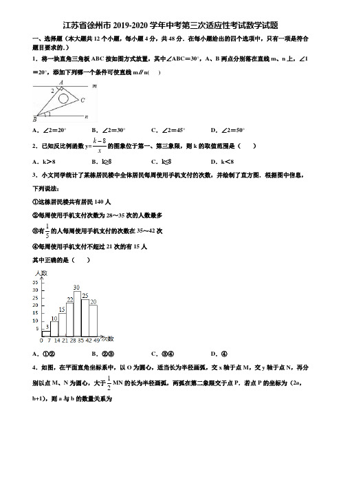 江苏省徐州市2019-2020学年中考第三次适应性考试数学试题含解析