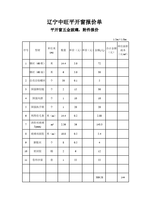 辽宁中旺平开窗报价单(DOC)